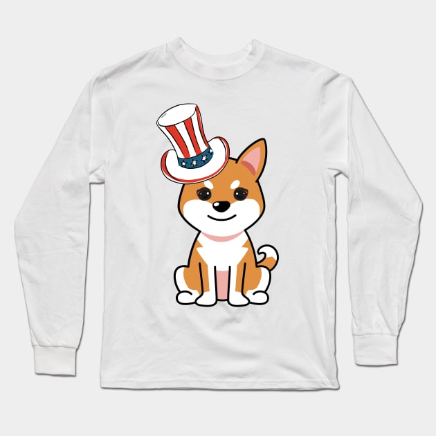 Funny orange dog is wearing uncle sam hat Long Sleeve T-Shirt by Pet Station